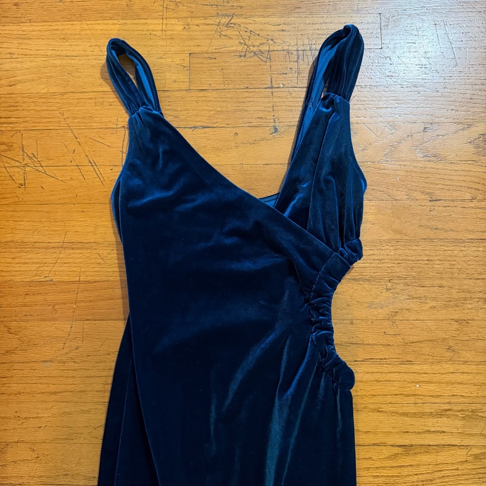 Jonathan Simkhai Night Night Velvet Cut-Out Midi Dress in Teal Blue - Picture 5 of 7